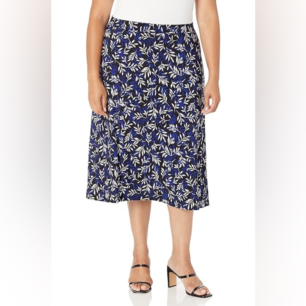 NWT KASPER WOMEN’S MIDI FLARE SKIRT/BLACK/ROYAL BLUE/ SIZE: 2X